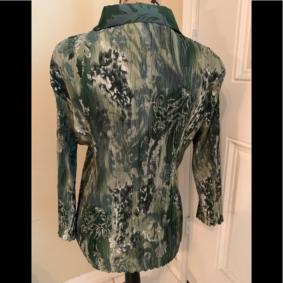 E &K Designs GREEN FLORAL PRINT BUTTON  BLOUSE XL - Picture 4 of 7